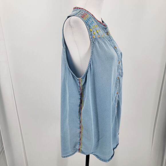 Maeve by Anthropologie Top Womens 12 Sleeveless Embroidered Button Up Tunic - Picture 6 of 11